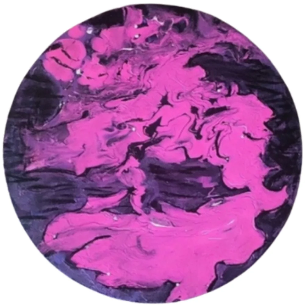 Hand Crafted Black and Pink Abstract Design Round 12 x12 Inches Canvas Painting - Picture 1 of 4